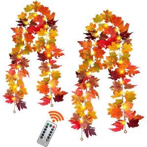 2 Pack 5.7Ft/Piece Leaf Garland with Remote Control Timer 8 Light Modes